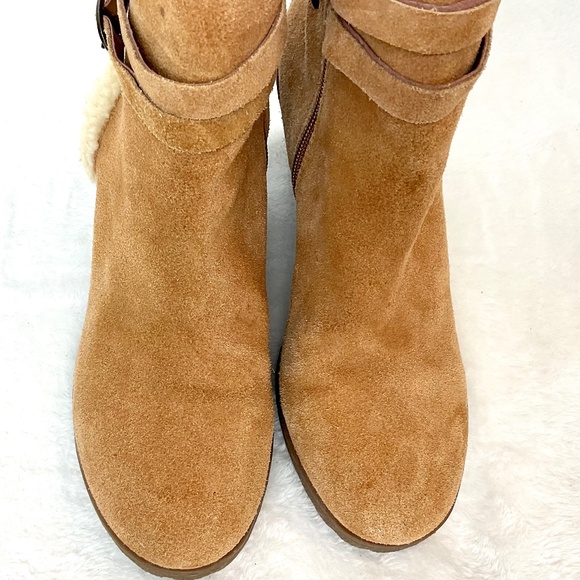 BJORNDAL AMY Fur Lined Brown Zip Up Ankle Wedge Suede Winter Booties Size 9 - Picture 16 of 16